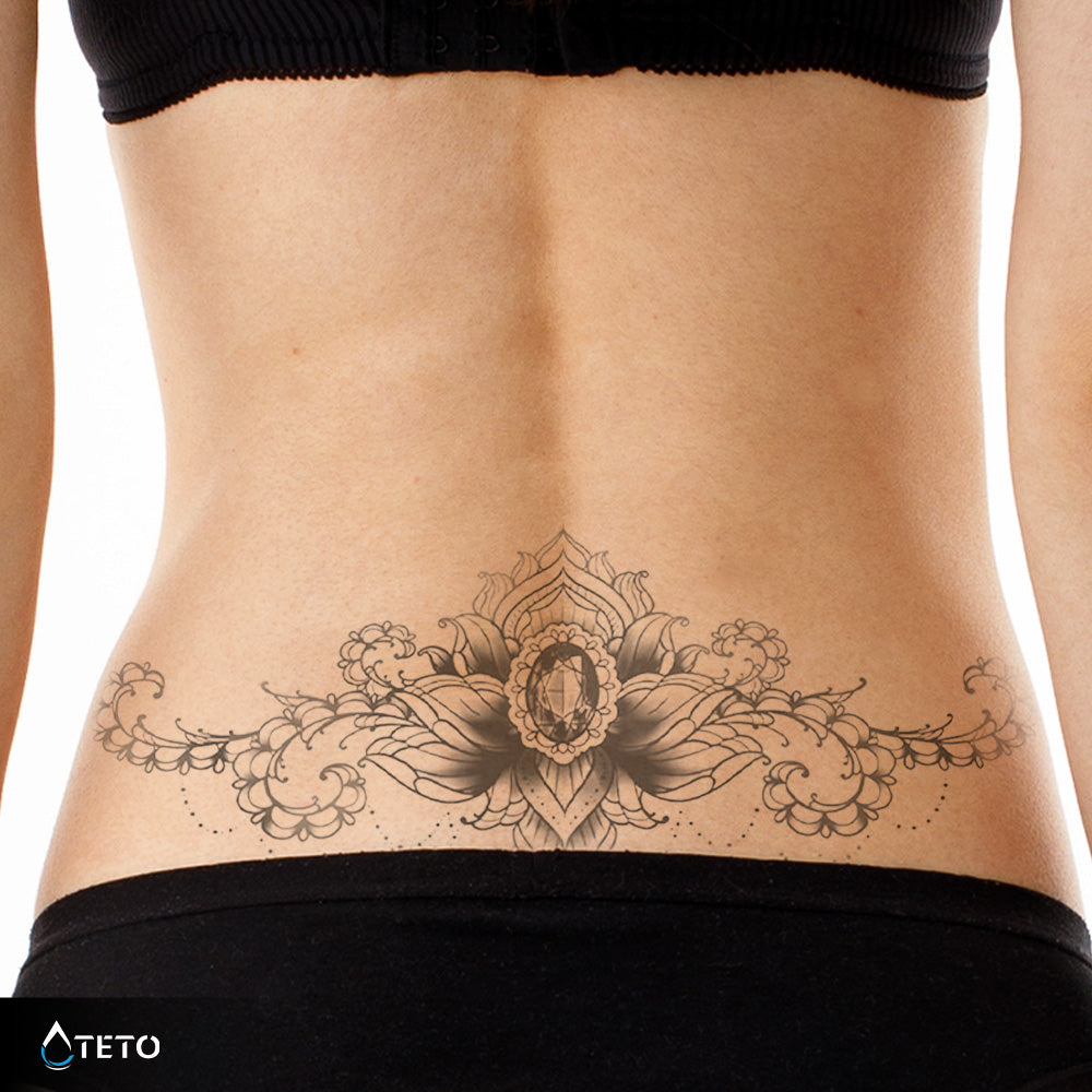 Lotusblume mit Diamant – Semipermanente - TETO Temporäre Tattoos