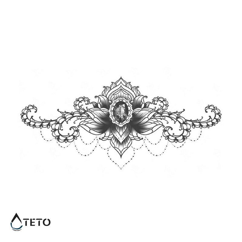 Lotusblume mit Diamant – Semipermanente - TETO Temporäre Tattoos