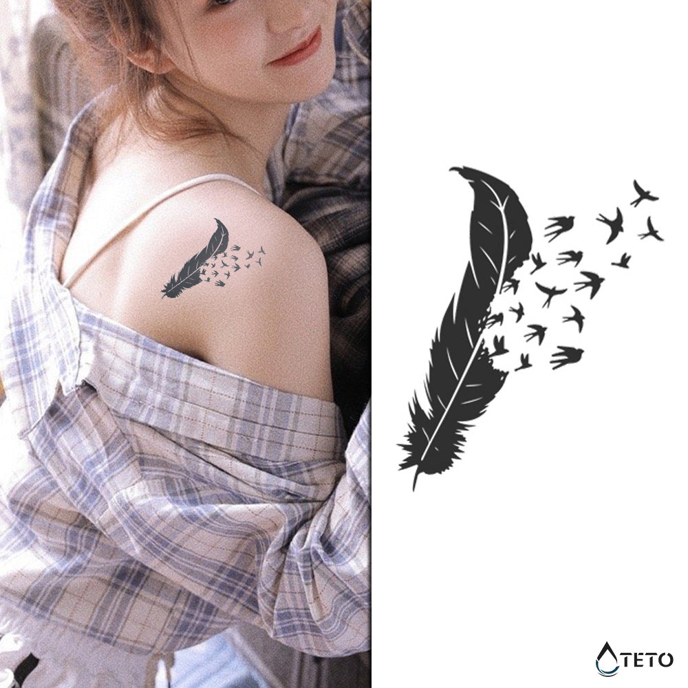 Feder mit Vögeln – Semipermanente - TETO Temporäre Tattoos