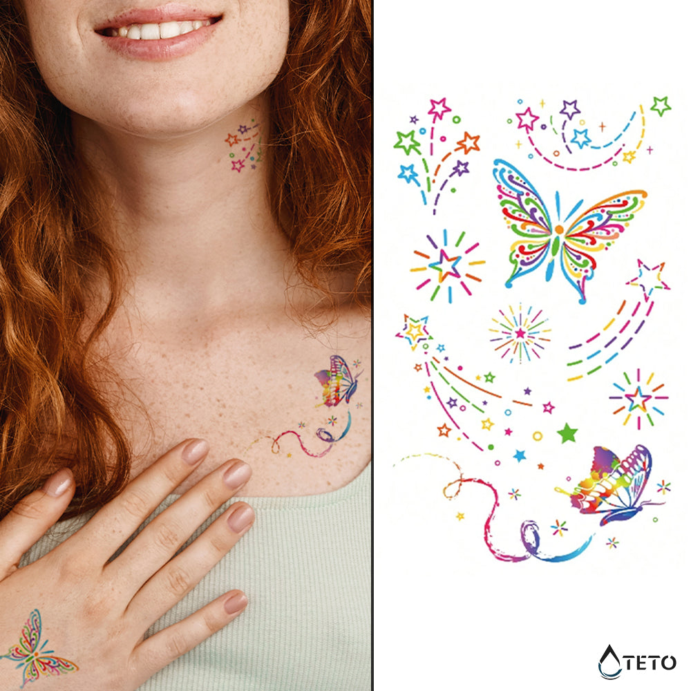 Regenbogen-Schmetterlinge - TETO Temporäre Tattoos