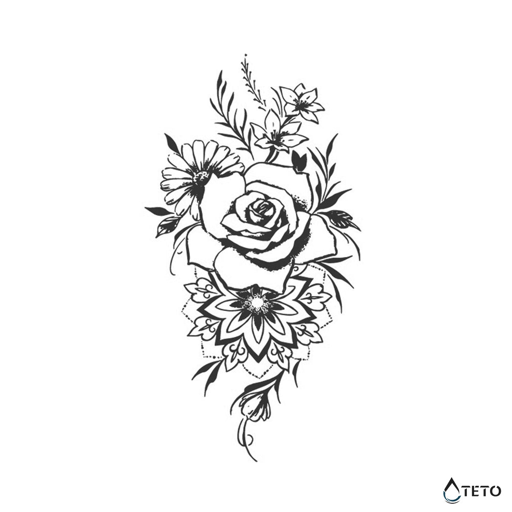 Blumen mit Mandala – Semipermanente - TETO Temporäre Tattoos