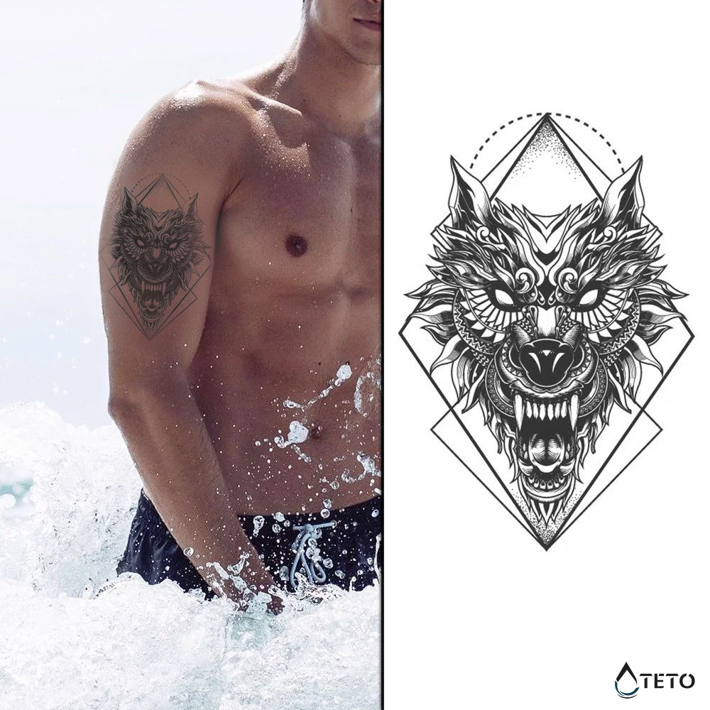 Geometrischer Wolf – Semipermanente - TETO Temporäre Tattoos