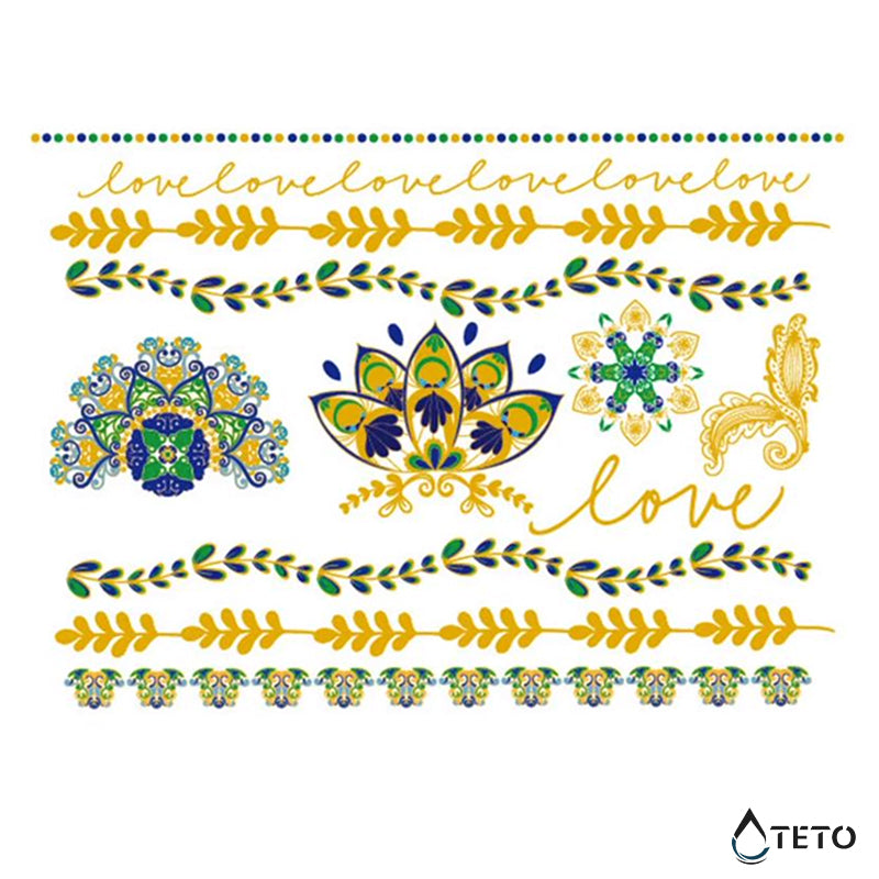 Liebe, Blätter und Mandalas - Set - TETO Temporäre Tattoos