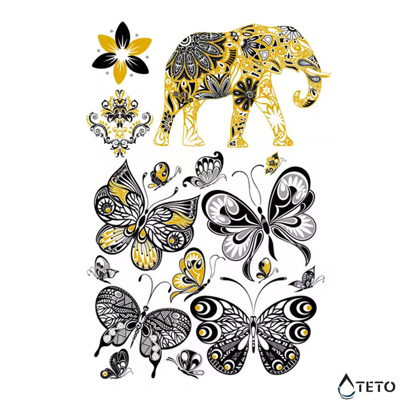 Schmetterlinge und Elefant - Set - TETO Temporäre Tattoos