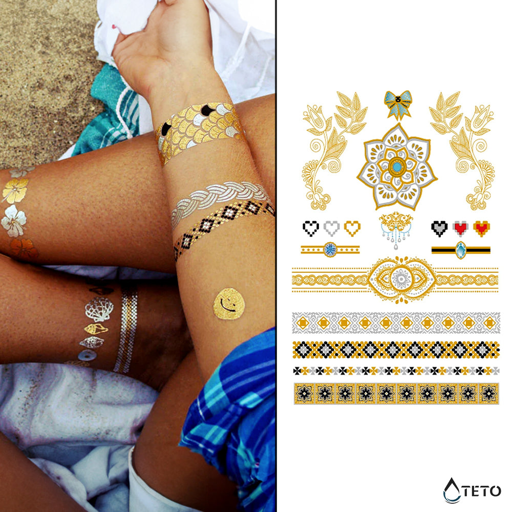 Armbänder und Motive - Set – Typ A - TETO Temporäre Tattoos