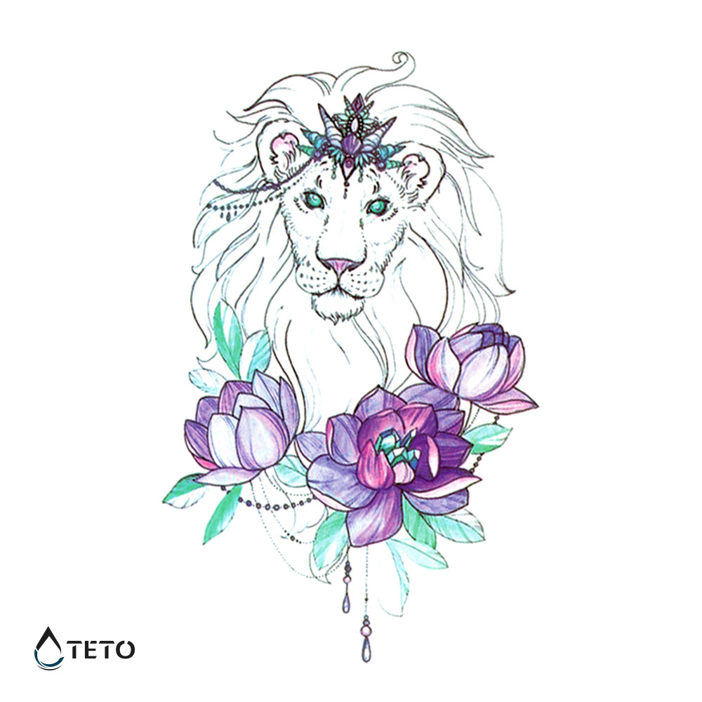 Löwe mit Blume - TETO Temporäre Tattoos