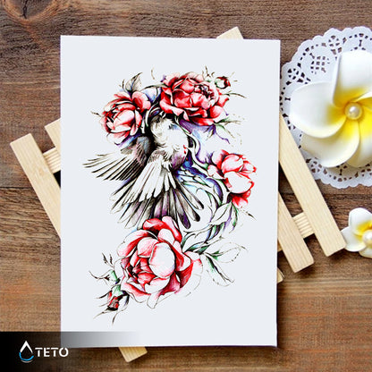 Vogel mit Blumen - TETO Temporäre Tattoos
