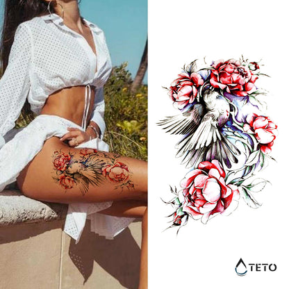 Vogel mit Blumen - TETO Temporäre Tattoos