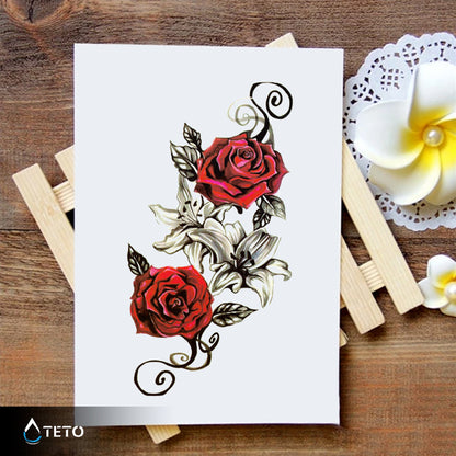 Traditionelle rote Rosen - TETO Temporäre Tattoos