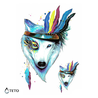 Wolf mit Federn - Set - TETO Temporäre Tattoos
