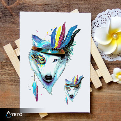 Wolf mit Federn - Set - TETO Temporäre Tattoos