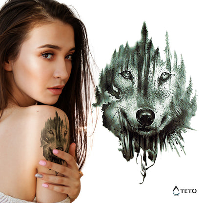 Wolf im Wald - TETO Temporäre Tattoos