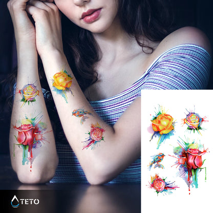 Multicolor-Rosen - Set - TETO Temporäre Tattoos