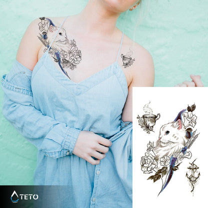 Katze und Tee - Set - TETO Temporäre Tattoos