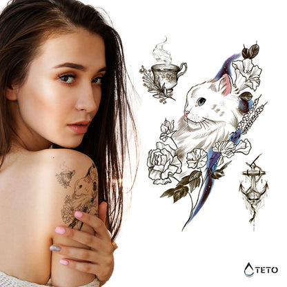 Katze und Tee - Set - TETO Temporäre Tattoos