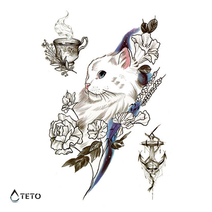Katze und Tee - Set - TETO Temporäre Tattoos