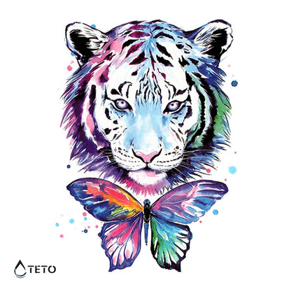Multicolor Tiger mit einem Schmetterling – Typ A - TETO Temporäre Tattoos