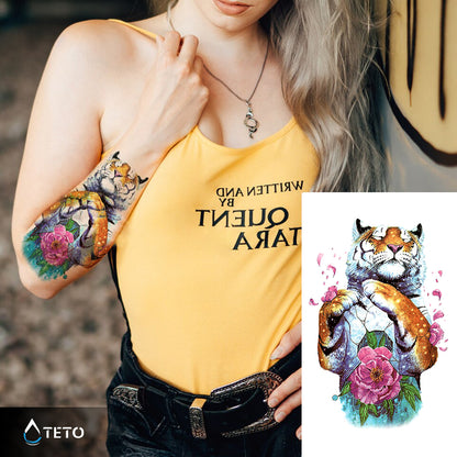 Tiger mit einer Blume - TETO Temporäre Tattoos