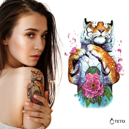 Tiger mit einer Blume - TETO Temporäre Tattoos