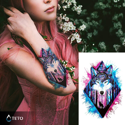 Wolf des mystischen Waldes - TETO Temporäre Tattoos