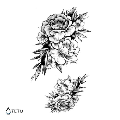 Rosen mit grauen Blättern - Set - TETO Temporäre Tattoos