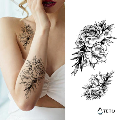 Rosen mit grauen Blättern - Set - TETO Temporäre Tattoos