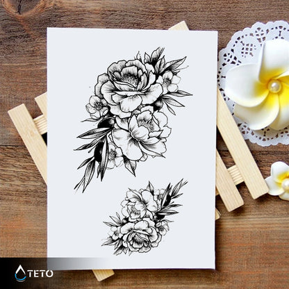 Rosen mit grauen Blättern - Set - TETO Temporäre Tattoos