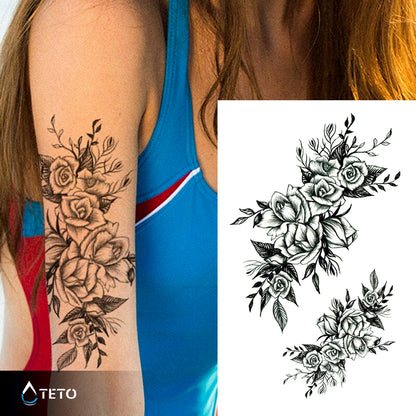 Rosen in Grau - Set - TETO Temporäre Tattoos