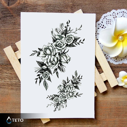 Rosen in Grau - Set - TETO Temporäre Tattoos