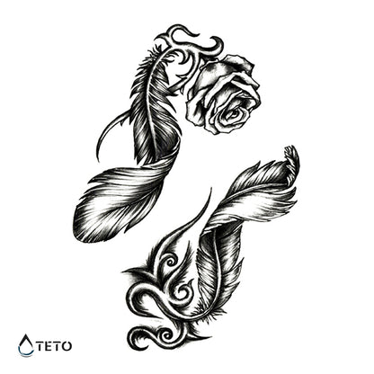 Rose mit Feder - Set - TETO Temporäre Tattoos