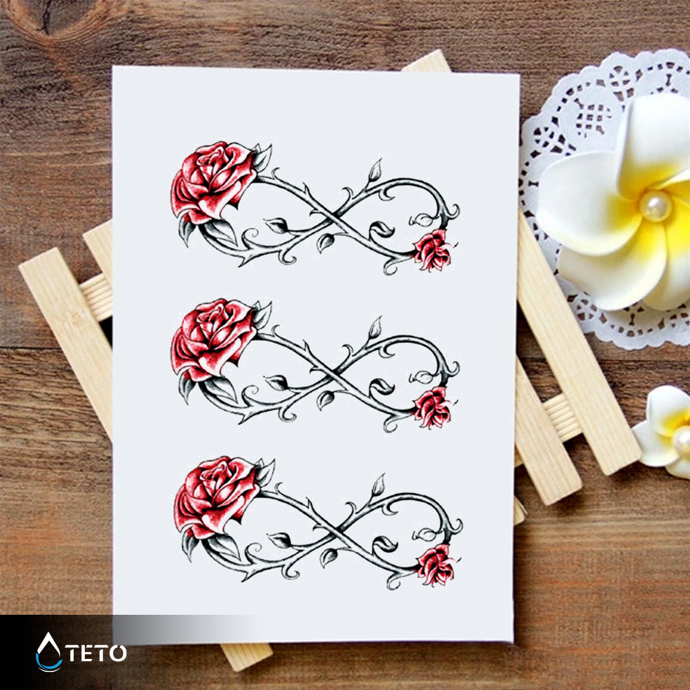 Unendlich aus Rosen mit Dornen - Set - TETO Temporäre Tattoos