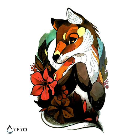 Fuchs mit Blumen - TETO Temporäre Tattoos