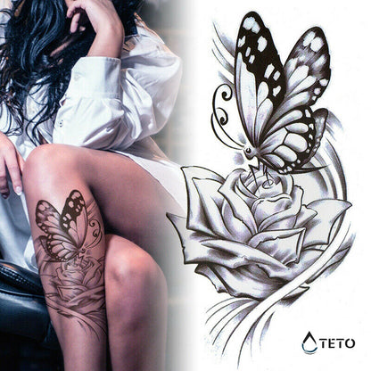 Schmetterling auf einer Rose - TETO Temporäre Tattoos