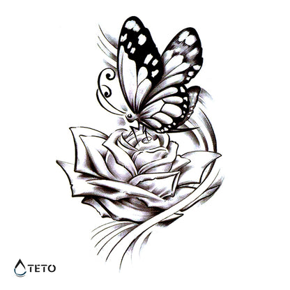 Schmetterling auf einer Rose - TETO Temporäre Tattoos