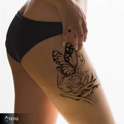 Schmetterling auf einer Rose - TETO Temporäre Tattoos