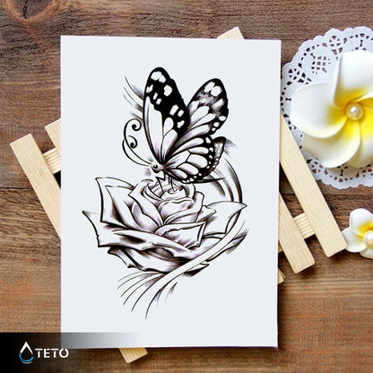 Schmetterling auf einer Rose - TETO Temporäre Tattoos