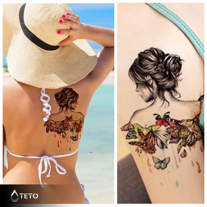 Porträt einer Frau mit Schmetterlingen - TETO Temporäre Tattoos