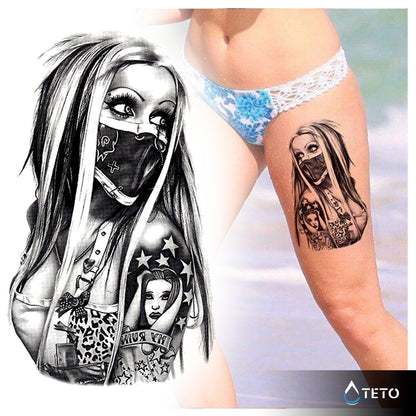 Porträt einer Punkfrau - TETO Temporäre Tattoos