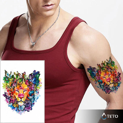 Löwe mit Schmetterlingen - TETO Temporäre Tattoos