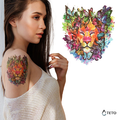 Löwe mit Schmetterlingen - TETO Temporäre Tattoos