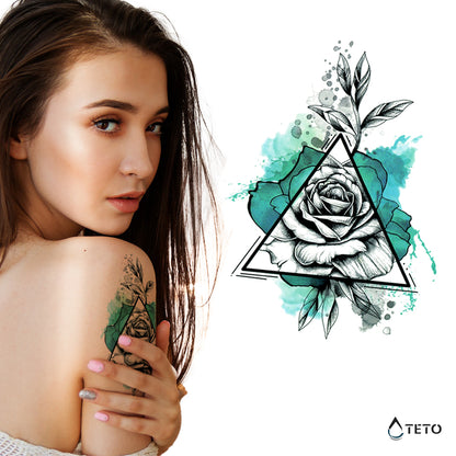 Blaue Rose in einem Dreieck - TETO Temporäre Tattoos