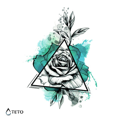 Blaue Rose in einem Dreieck - TETO Temporäre Tattoos