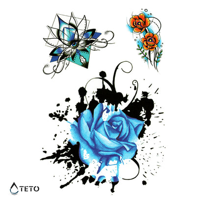 Blaue Blumen - Set - TETO Temporäre Tattoos
