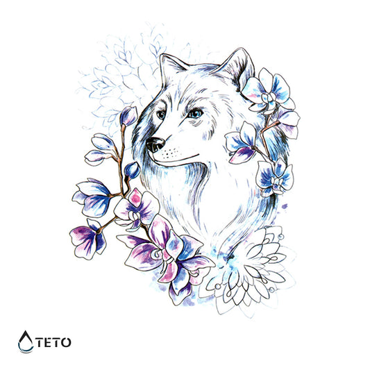 Hund und Blumen - TETO Temporäre Tattoos