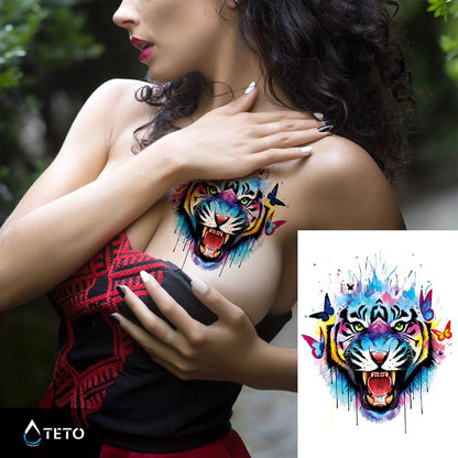 Tiger mit Schmetterlingen - TETO Temporäre Tattoos