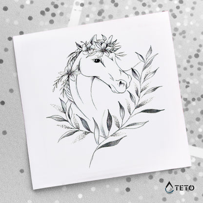 Pferd mit Blumen - TETO Temporäre Tattoos