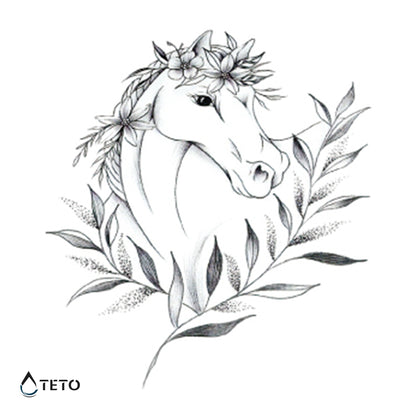 Pferd mit Blumen - TETO Temporäre Tattoos