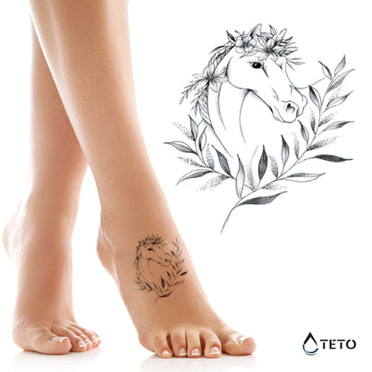 Pferd mit Blumen - TETO Temporäre Tattoos