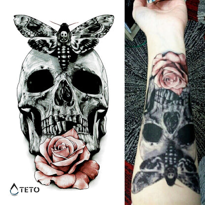 Totenschädel mit Rose und Schmetterling - TETO Temporäre Tattoos