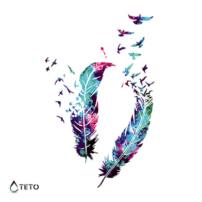 Bunte Feder mit Vögeln - Set - TETO Temporäre Tattoos
